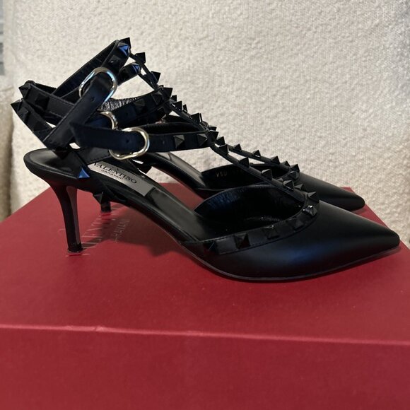 Valentino Garavani Women's Black Rockstud Cage Pointed Toe Pumps - Picture 10 of 13